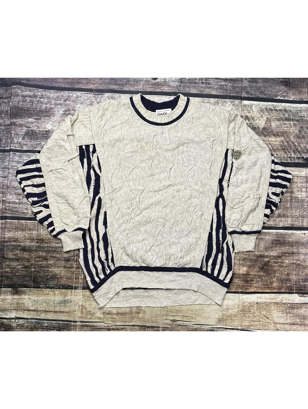 VTG Carlo Colucci Sweater Mens Large Coogi Style 3D Knit Cotton Linen Blend 90s